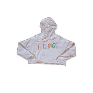 Pura Vida "Feelings" Cotton Cropped Boxy Soft Pastel Pink Pullover Hoodie Size L